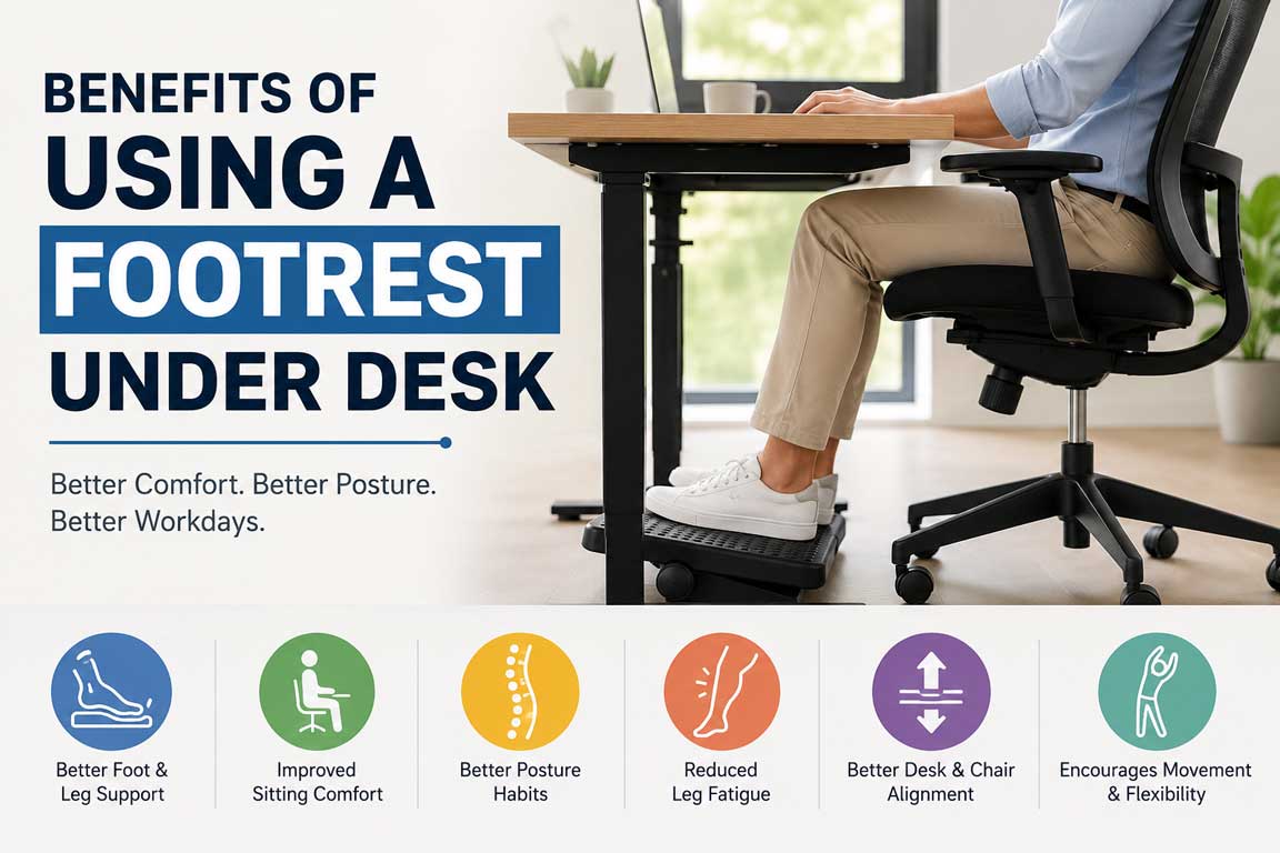 Person using a footrest under desk for better sitting comfort