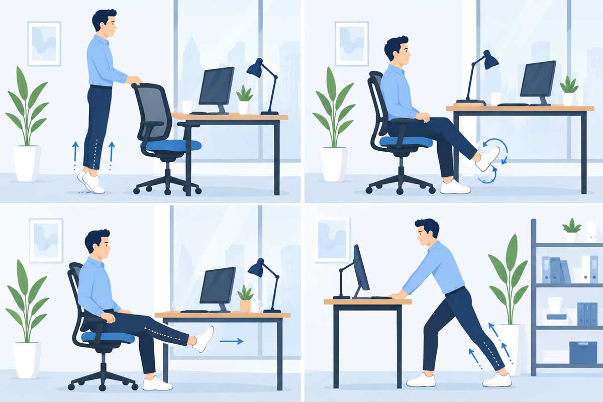 Desk stretches for leg circulation to relieve heavy legs at work