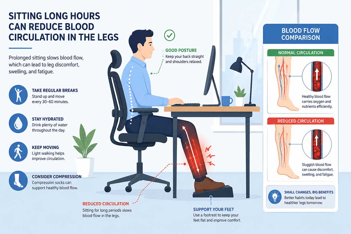 Poor blood circulation from prolonged sitting at a desk