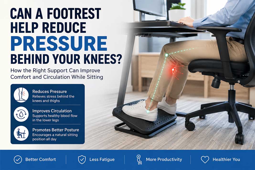 Can a footrest help reduce pressure behind your knees while sitting at a desk