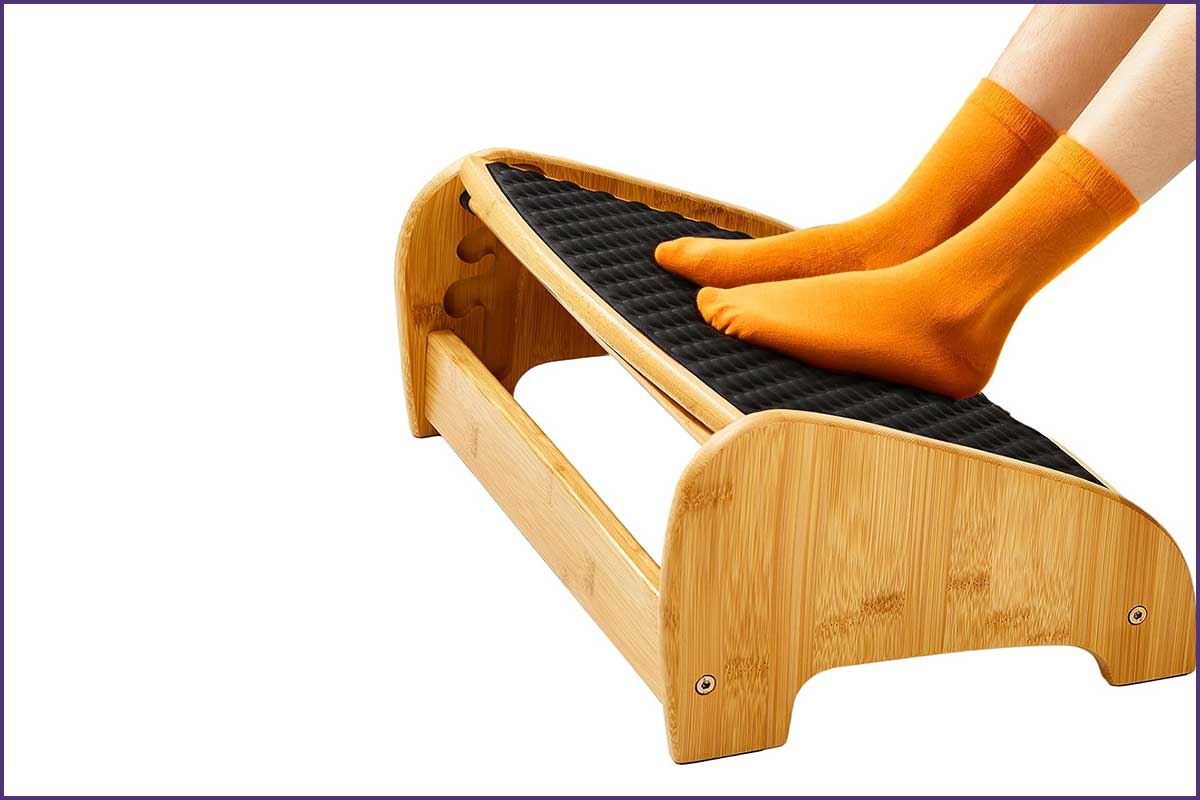HUANUO bamboo adjustable foot rest for under desk with ergonomic rocking platform